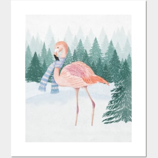 Flamingo in winter Posters and Art